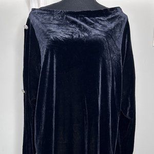 Black Ice Evening Blouse Top Women's 16 Boat Neck Black Velvet USA VTG